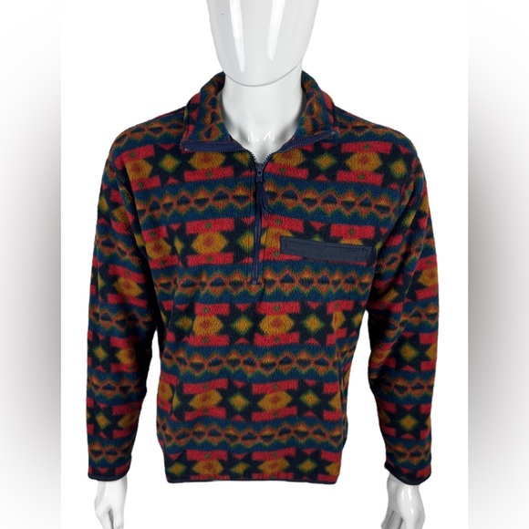 Timberland Mens Medium 90’s Fleece Sweater Aztec Made in USA Jumper Vintage Rare - Picture 2 of 9